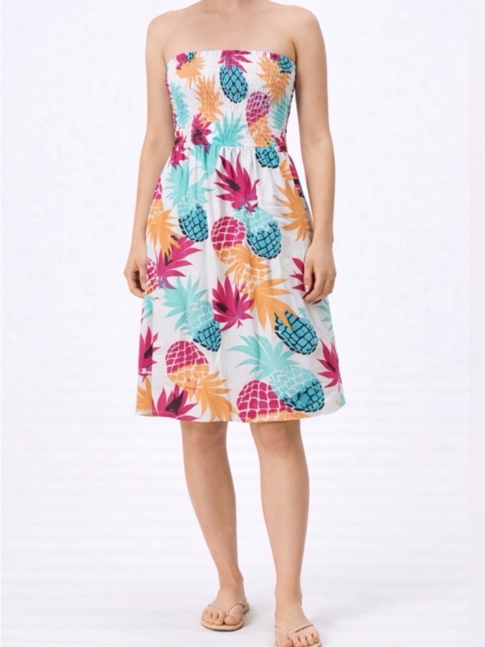 LA CLASS Strapless Smocked Pineapple Print Mini women’s Dress Size S(A353)✨
